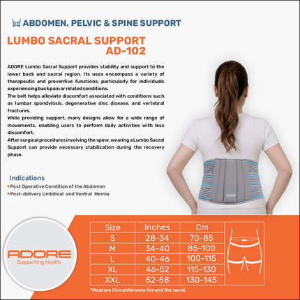 Adore Lumbo Sacral Support Belt for Lower Back Pain & Posture Correction | AD-102