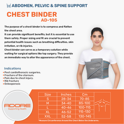 Adore Chest Binder for Post-Surgical Chest Support & Rib Fracture Recovery | AD-105