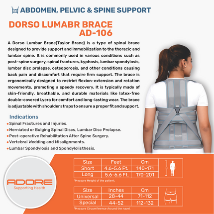 Adore Dorso Lumbar Brace for Spinal Posture Correction & Thoracic Support | AD-106
