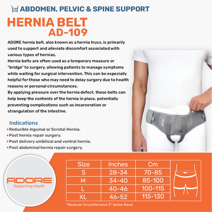 Adore Hernia Belt for Inguinal, Scrotal & Post-Surgery Hernia Support | AD-109