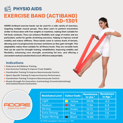 Adore Actiband Exercise Band for Physiotherapy, Muscle Strengthening & Rehabilitation | AD-1301