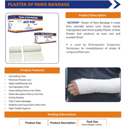 ACTIPOP Plaster of Paris Bandage for Orthopaedic Fracture Immobilisation | AD-1409/10