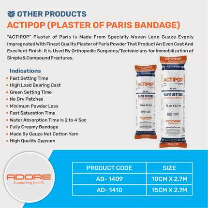 ACTIPOP Plaster of Paris Bandage for Orthopaedic Fracture Immobilisation | AD-1409/10