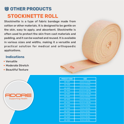 Adore Stockinette Fabric Bandage for Orthopaedic Cast Protection & Skin Care | AD-1437–1450