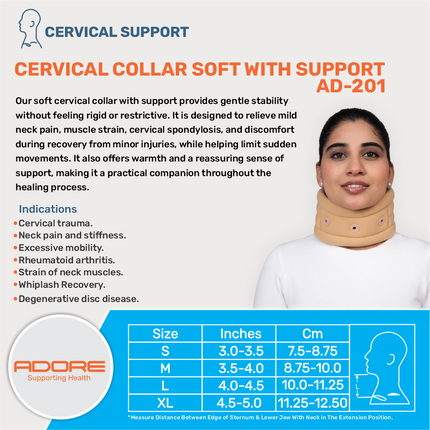 Adore Cervical Collar Soft With Support for Neck Pain & Moderate Cervical Stabilisation | AD-201