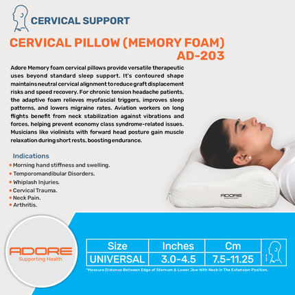 Adore Memory Foam Cervical Pillow for Neck Pain, Whiplash & Arthritis Relief | AD-203