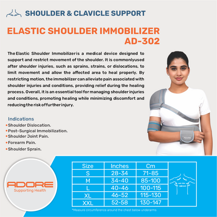 Adore Elastic Shoulder Immobilizer for Dislocation, Post-Surgery & Shoulder Sprain | AD-302