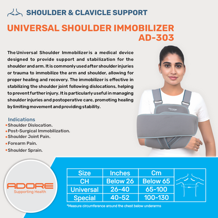 Adore Universal Shoulder Immobilizer for Shoulder Dislocation & Post-Surgery Recovery | AD-303