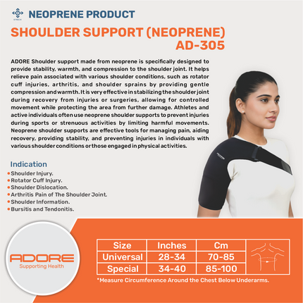 Adore Neoprene Shoulder Support for Rotator Cuff Injury, Arthritis & Bursitis | AD-305
