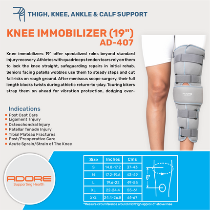 Adore Knee Immobilizer 19 Inch for Ligament Injury, Knee Fractures & Post-Op Recovery | AD-407