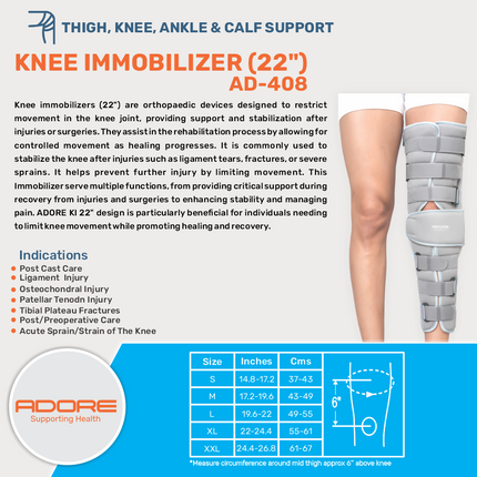 Adore Knee Immobilizer 22 Inch for Maximum Knee Stabilisation & Complex Fractures | AD-408