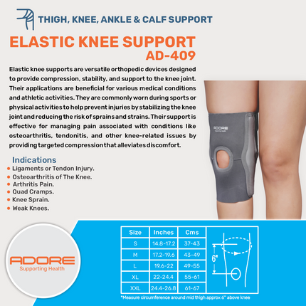 Adore Elastic Knee Support for Osteoarthritis, Ligament Injury & Knee Sprain | AD-409