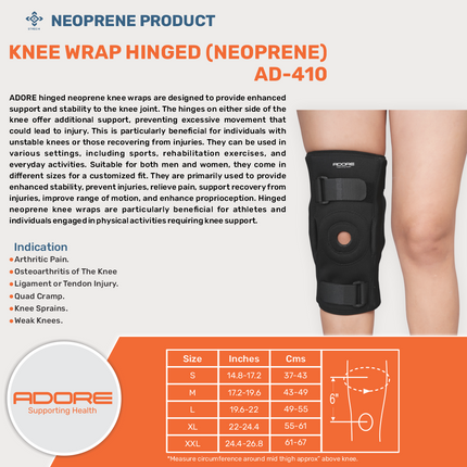 Adore Neoprene Hinged Knee Wrap for Osteoarthritis, Ligament Instability & Knee Sprain | AD-410