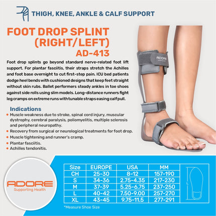 Adore Foot Drop Splint for Stroke, Spinal Cord Injury, Cerebral Palsy & Plantar Fasciitis | AD-413