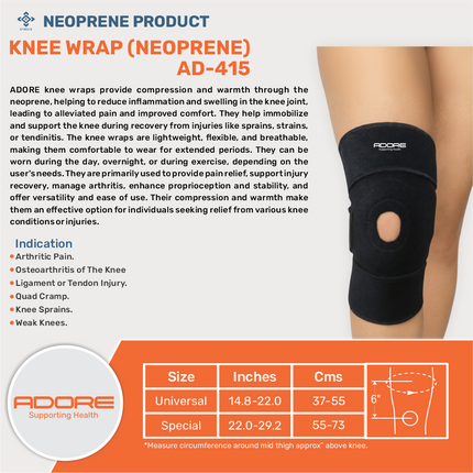 Adore Neoprene Knee Wrap for Osteoarthritis, Ligament Injury & Knee Sprain | AD-415