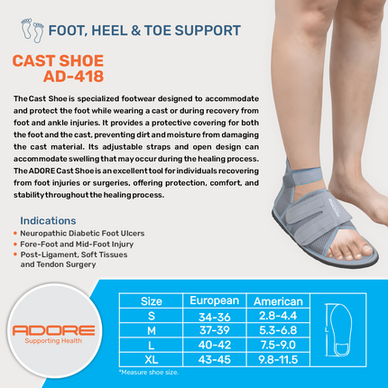Adore Cast Shoe for Neuropathic Foot Ulcers, Foot Injury & Post-Tendon Surgery | AD-418