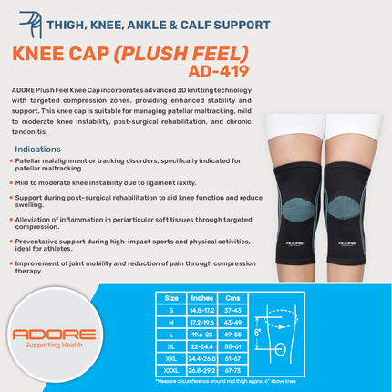 Adore Knee Cap Plush Feel for Patellar Maltracking, Knee Instability & Sports Support | AD-419