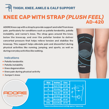 Adore Knee Cap With Strap (Plush Feel) for Patellar Tendonitis & Jumper's Knee | AD-420