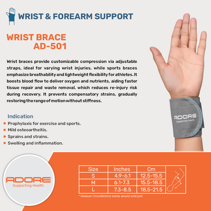 Adore Wrist Brace for Wrist Sprains, Osteoarthritis & Sports Protection | AD-501