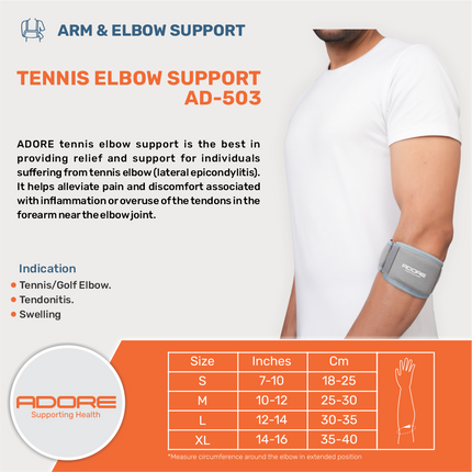 Adore Tennis Elbow Support for Lateral Epicondylitis, Tendonitis & Elbow Pain | AD-503