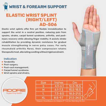 Adore Elastic Wrist Splint for Carpal Tunnel Syndrome, Post-Surgery & Tendonitis | AD-506