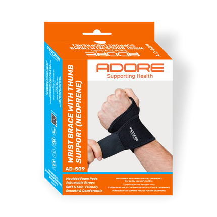 Adore Neoprene Wrist Brace With Thumb Support for Skier's Thumb, CMC Injury & Median Nerve | AD-509