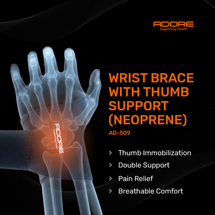 Adore Neoprene Wrist Brace With Thumb Support for Skier's Thumb, CMC Injury & Median Nerve | AD-509