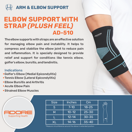 Adore Elbow Support with Strap (Plush Feel) for Tennis Elbow & Golfer's Elbow | AD-510