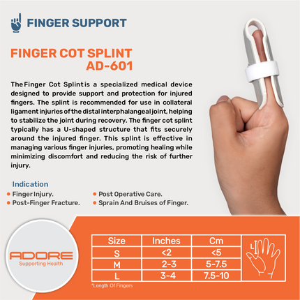 Adore Finger Cot Splint for Finger Fractures, Injuries & Post-Operative Care | AD-601