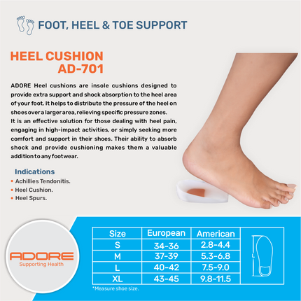 Adore Silicone Heel Cushion for Heel Pain, Heel Spurs & Achilles Tendonitis | AD-701