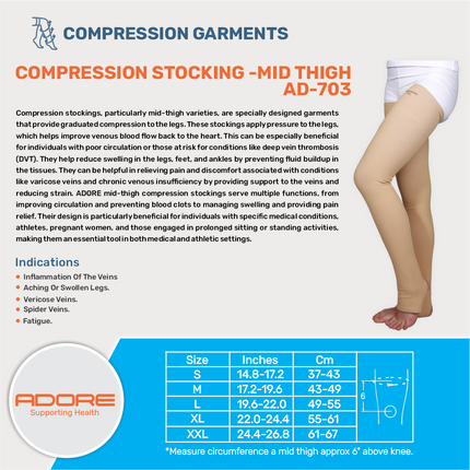 Adore Compression Stocking Mid Thigh for Varicose Veins, Swollen Legs & Venous Conditions | AD-703