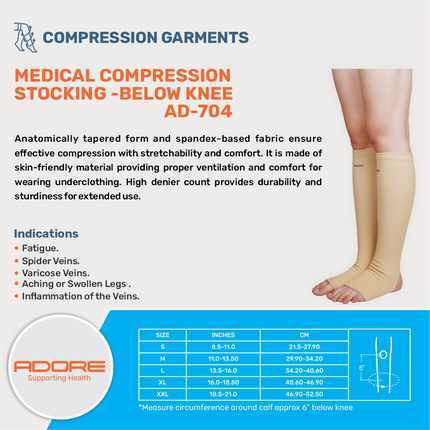 Adore Compression Stocking Below Knee for Varicose Veins & Leg Fatigue | AD-704