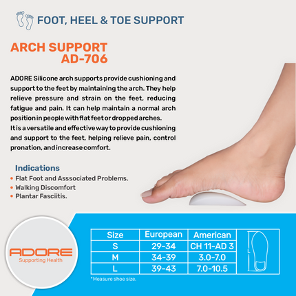 Adore Arch Support for Flat Foot, Plantar Fasciitis & Walking Discomfort | AD-706