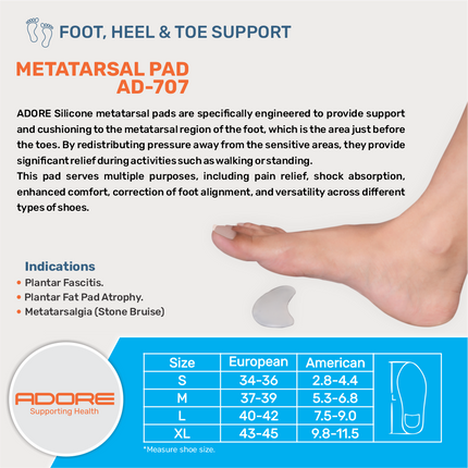 Adore Metatarsal Pad for Metatarsalgia, Plantar Fasciitis & Fat Pad Atrophy | AD-707