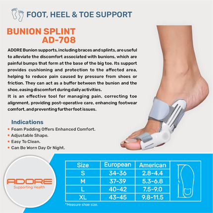 Adore Bunion Splint for Hallux Valgus Correction & Big Toe Realignment | AD-708