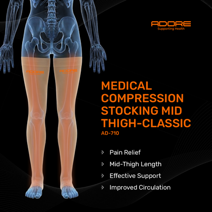 Adore Medical Compression Stocking Mid Thigh Classic for Venous Disease & Lymphatic Drainage | AD-710