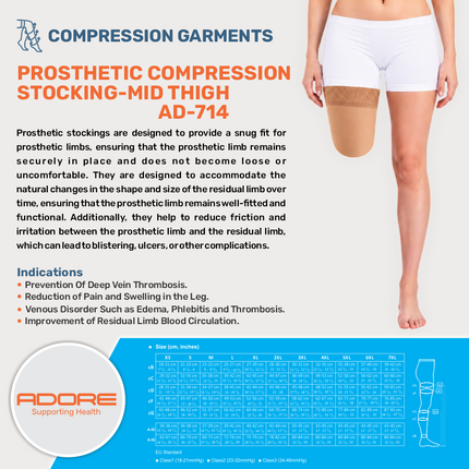 Adore Prosthetic Compression Stocking Mid Thigh for Amputees & DVT Prevention | AD-714