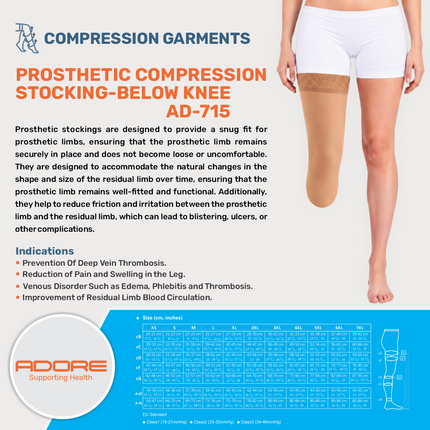 Adore Prosthetic Compression Stocking Below Knee for Below-Knee Amputees & DVT Prevention | AD-715