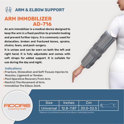 Adore Arm Immobilizer for Arm Fractures, Dislocations & Post-Surgery Recovery | AD-716