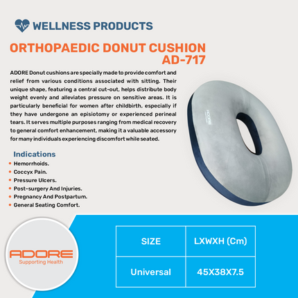 Adore Orthopaedic Donut Pillow for Coccyx Pain, Post-Delivery Recovery & Haemorrhoids | AD-717