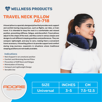 Adore Travel Neck Pillow for Neck Support, Posture Alignment & Travel Fatigue | AD-718