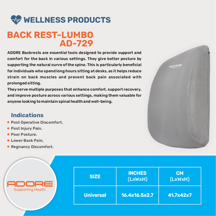 Adore Lumbo Back Rest for Lumbar Support, Posture Improvement & Musculoskeletal Relief | AD-729