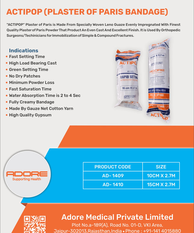 ACTIPOP Plaster of Paris Bandage for Orthopaedic Fracture Immobilisation | AD-1409/10