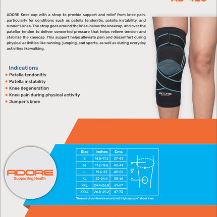 Adore Knee Cap With Strap (Plush Feel) for Patellar Tendonitis & Jumper's Knee | AD-420