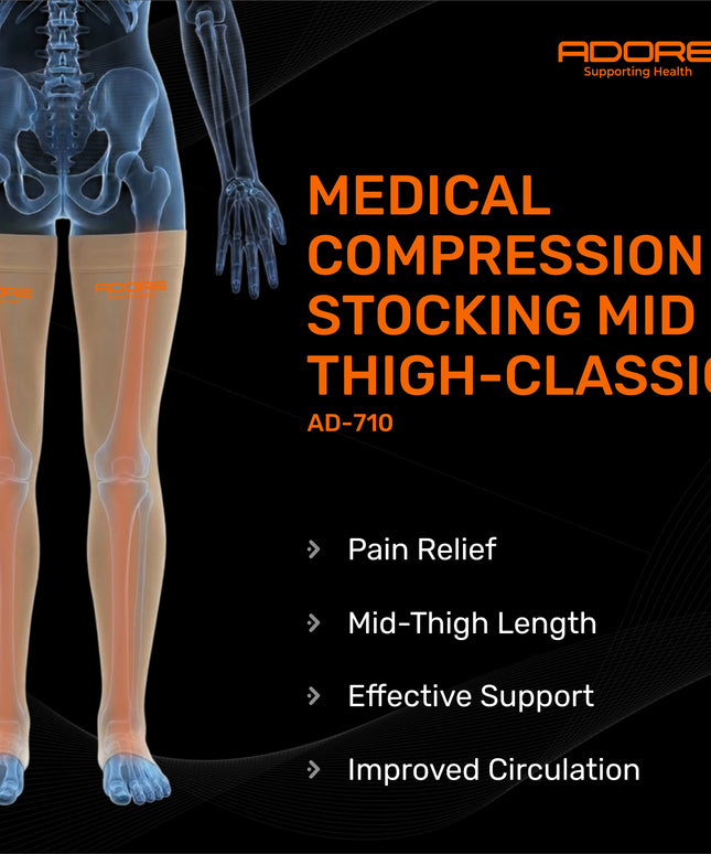 Adore Medical Compression Stocking Mid Thigh Classic for Venous Disease & Lymphatic Drainage | AD-710
