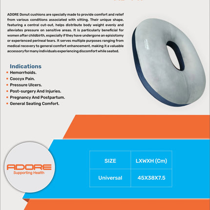 Adore Orthopaedic Donut Pillow for Coccyx Pain, Post-Delivery Recovery & Haemorrhoids | AD-717